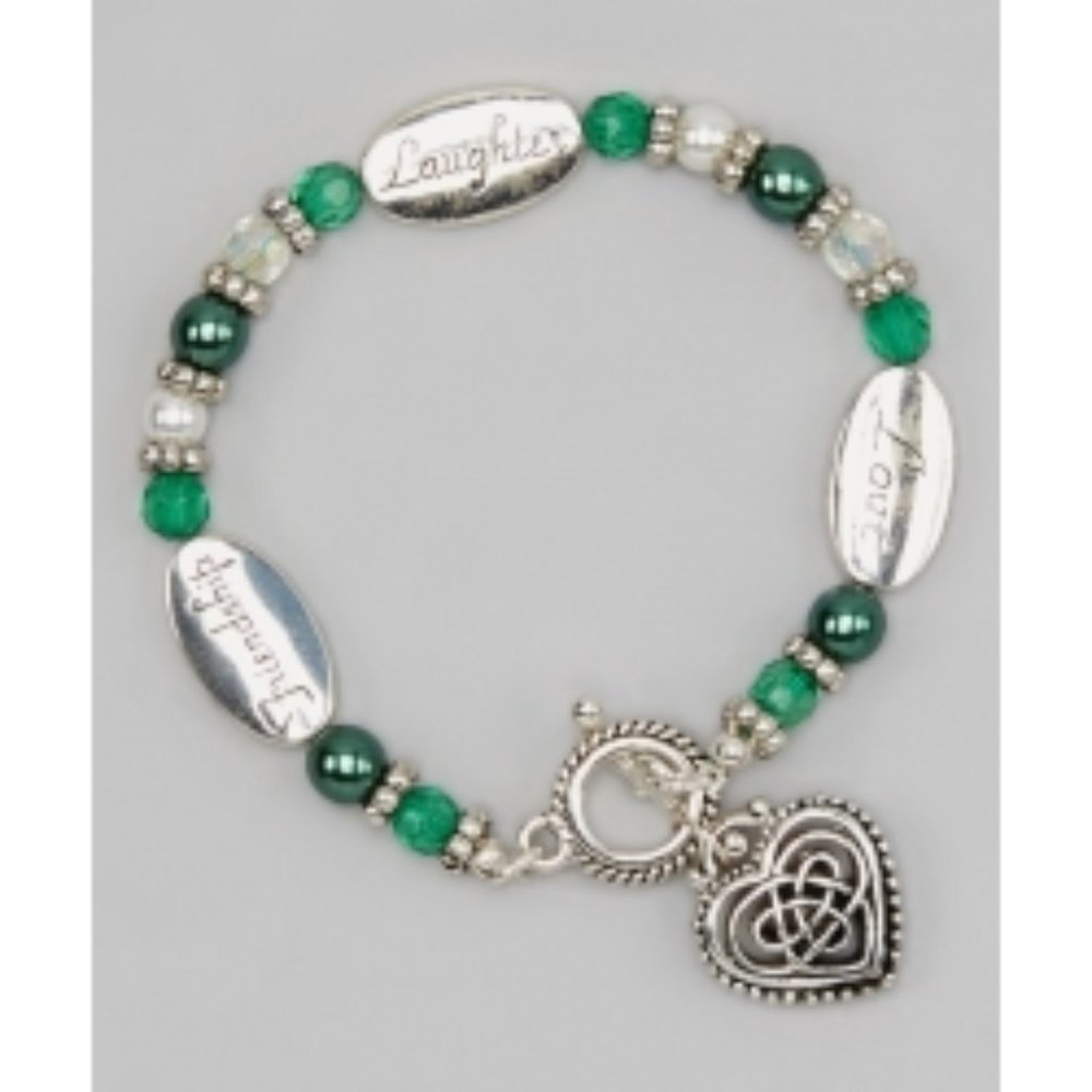 New Green/Silver 'Live Love Laugh' Charm Bracelet